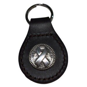 Black Leather Silver Awareness Ribbon Concho Key Ring Chain NEW Unisex